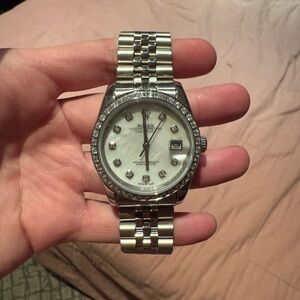 Silver Watch with Diamond Accents